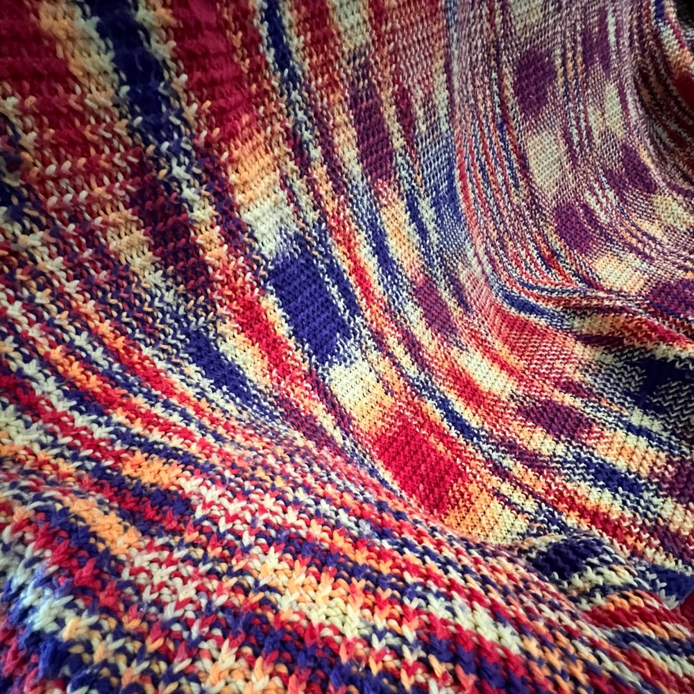Vintage Crocheted Rainbow Blanket Quilt 82x50”